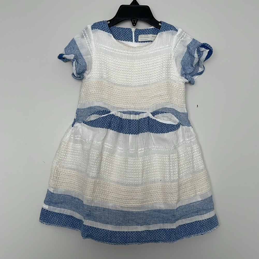 Zara Girls Linen Blend Bohemian Striped Dress Girls Size 4
